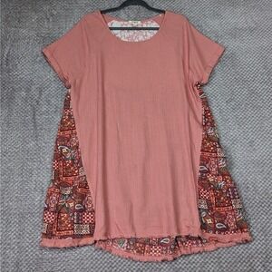 Umgee Linen Hi Low Tunic Mini Dress Medium Pink Boho Paisley Floral Fringe